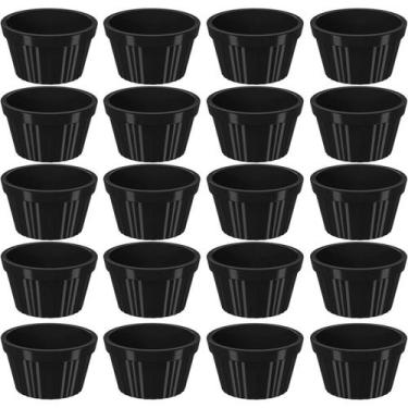 Imagem de 20 Ramequim Plástico 7,3cm Preto Canelado 90ml cada Molheira Pequena U