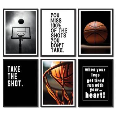 Imagem de Conjunto de 6 Quadros em Tela de Basquete com Pôsteres Inspiradores - 