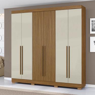 Imagem de Guarda Roupa Roupeiro 230 6 Portas 2 Gavetas Atacama Ripado Areia Aramóveis