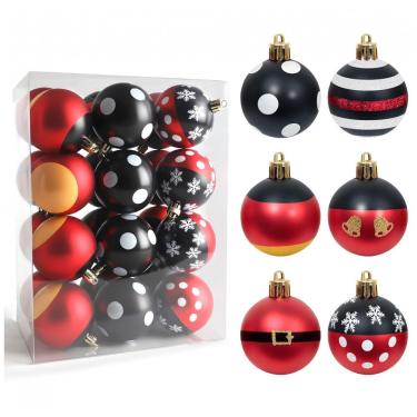 Imagem de Conjunto de 24 Enfeites de Natal em Forma de Bolas, 60mm, Vermelho e Preto, de Plástico Resistente a Quebras, para Decorar Árvore de Natal