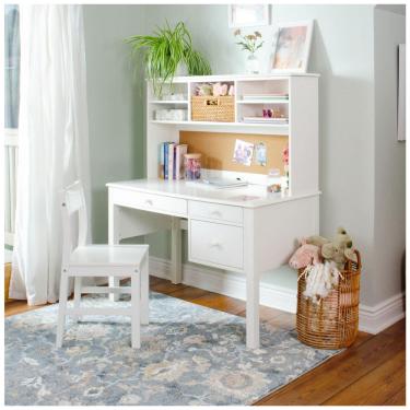 Imagem de Escrivaninha infantil com hutch e cadeira Guidecraft Madison Branco em madeira com 3 gavetas e nichos 112cm