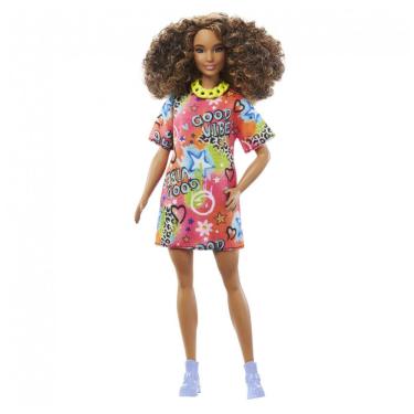 Imagem de Barbie Fashionistas boneca nº 201 corpo atlético Mattel morena cacheada vestido grafite com acessórios HJT00 2022