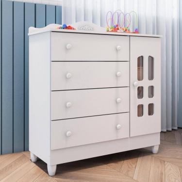Imagem de Cômoda Infantil Provençal Lisa 4 Gavetas com Porta Fraldário 100% MDF Branca Carolina Baby