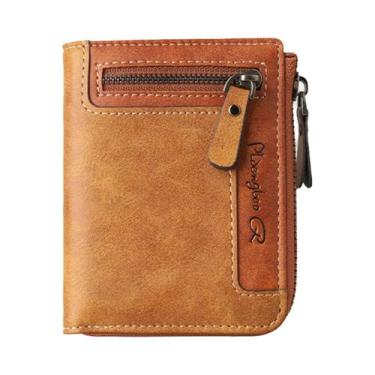 Imagem de Carteira Masculina De Couro PU Curta Com Zíper, Porta-Cartões, Clipe D