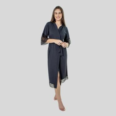 Imagem de Robe noiva feminino roupão de renda luxo hobe - ALTIE, Preto, M