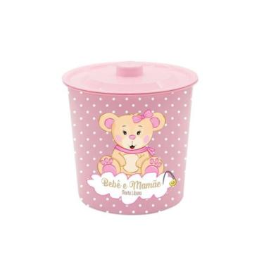 Imagem de Lixeira Redonda Com Tampa Cesto De Lixo de Ursinho Rosa e Azul 3 Litro