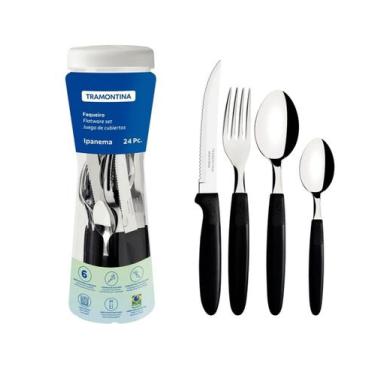 Imagem de Faqueiro Tramontina Ipanema Cabo Preto com Pote Plástico 24 Peças, Pre