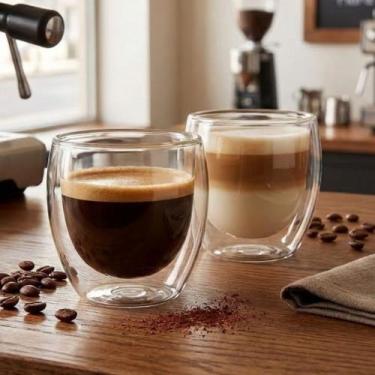 Imagem de Xicara Vidro Parede Dupla 80ml Kit 2pcs - Homecook, Transparente