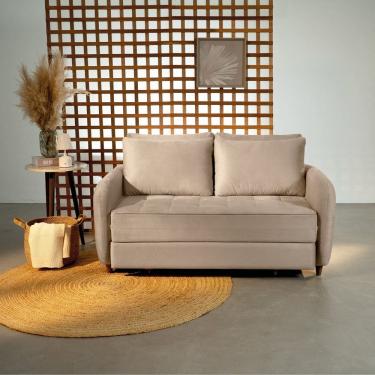 Imagem de Sofá Cama Casal 150cm Mode Cabecasa Madeiraoriginals Veludo Bege