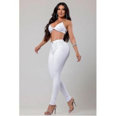 Imagem de Calça Feminina Branca Ri19 Original Cintura Alta Basic Levanta Bumbum 