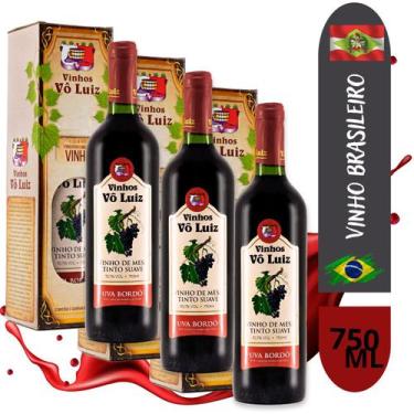Imagem de Vinho Tinto Suave De Mesa Bordô Brasileiro Vô Luiz Com Caixa Presente 