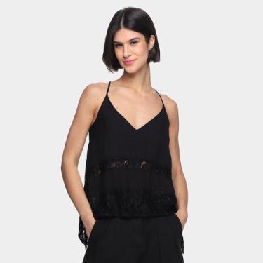 Imagem de Blusa Loved Ampla Renda Feminina, Preto, P