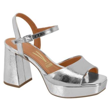 Imagem de Sandália Feminina Vizzano Plataforma Meia Pata Salto Grosso, Prata met