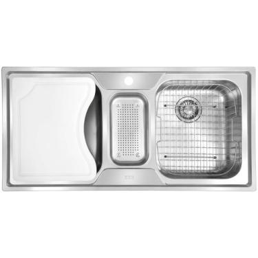 Imagem de Cuba com Acessórios de Mesa para Cozinha Sobrepor Smart Inox Polido - 
