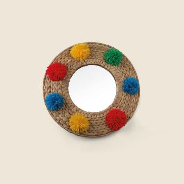 Imagem de Espelho Pompons Fibra Natural 40cm - A\CASA