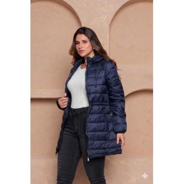 Imagem de Sobretudo Feminino Puffer Alongado Acolchoado Jaqueta COR:AZUL MARINHO