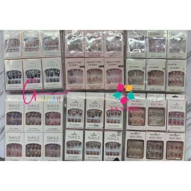 Imagem de Kit Unhas Postiças com Cola Unha-youyi Decoradas com Glitter Formatos Bailarina Quadrada Amendoada Francesinha Pintada