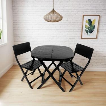 Imagem de Conjunto Mesa e 2 Cadeiras Dobráveis Sorveteria Cas Estrutura em Plástico Assentos Fixos Branco