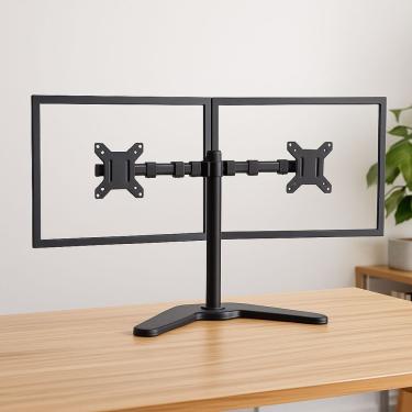 Imagem de Suporte de Mesa Duplo Articulado Monitor Tv 15-27 Polegadas com Braço Extensor e Organizador Preto Yeet