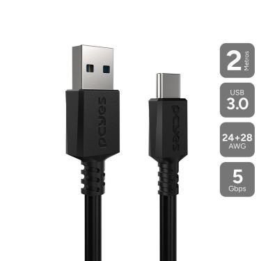 Imagem de Cabo USB a 3.0 PUCAP3-2 Macho para USB Tipo-C 2 METROS Alta Taxa de Transferência 5 Gbp...