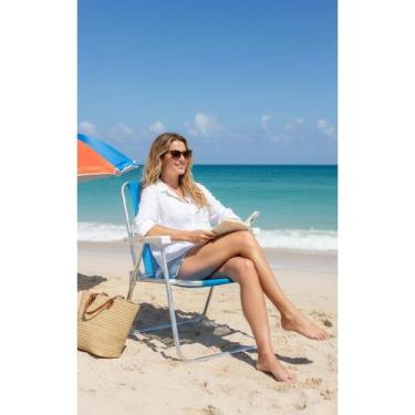 Imagem de Cadeira De Praia Alumínio Alta Azul Leve e Resistente - Congratulation