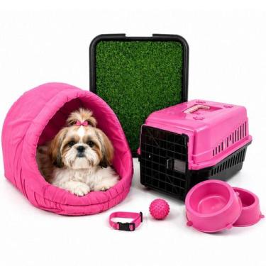 Imagem de Kit Cama Toca Iglu Pet Médio Sanitário Grama Transporte Acessórios - S