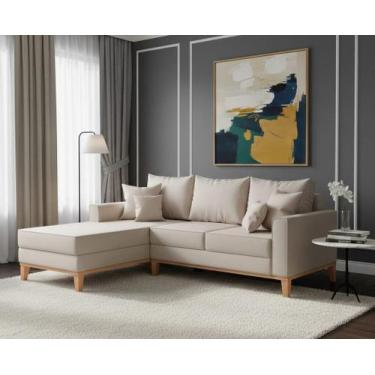 Imagem de Sofá Beny com Chaise Esquerda, 1,40x2,00m, 3 Lugares, Linho, Base em M
