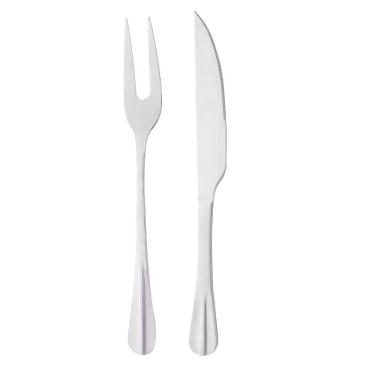 Imagem de Kit Garfo e Faca para Assado de Aço Inox para Manusear Carnes com Cabo Anatômico Prata Lyor