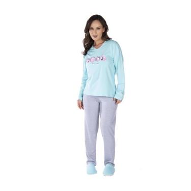 Imagem de Pijama Feminino Plus Size Para Inverno Manga Longa Canelado - VICTORY,