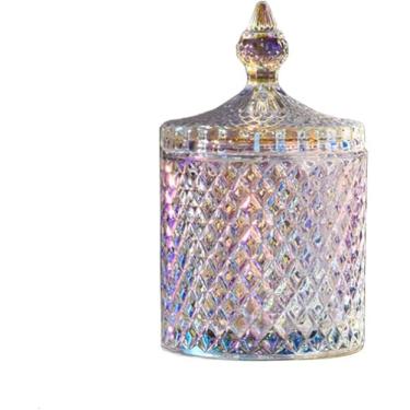 Imagem de ericotry 1 PÇ 300 m/293 g Prato de doces de vidro cristal com tampa de cristal caixa de doces açucareiro biscoito lata barril de biscoito pote de doces decorativo (vitrificado)