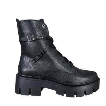 Imagem de Coturno Via Marte Tratorado Fivela Strass Feminino 095004 Preto, 37, P