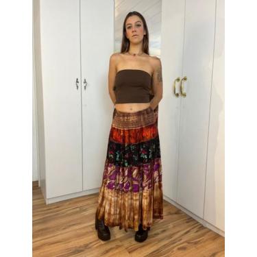 Imagem de Saia longa 3 marias em viscose com crochê estampado tamanho p/m - Sem 