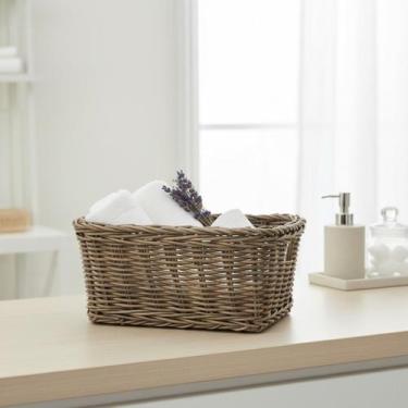 Imagem de Cesto Rattan Natural Organizador Decorativo Multiuso 33cm - Btc