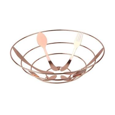Imagem de Fruteira Mesa Aramada Metalizada Inoxidável Gold Rose 28cm - Genérico