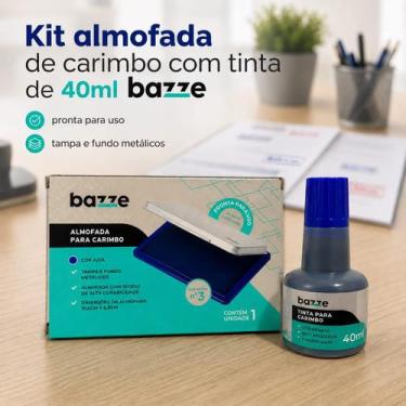 Imagem de Kit Almofada Para Carimbo Nº3 Com Tinta 40ml Azul Bazze