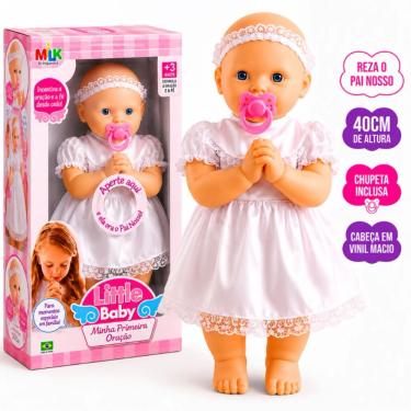 Imagem de Boneca Little Baby Minha Primeira Oração Reproduz Pai Nosso Brinquedo Educativo Branco com 3 Baterias Inclusas