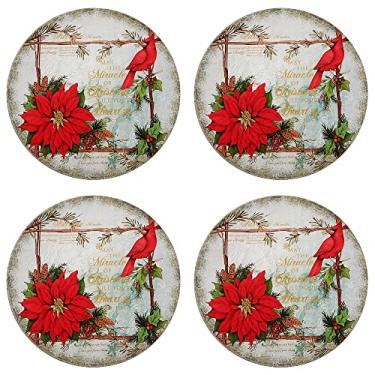 Imagem de Kit 4 Sousplat Natal Lugar Americano Redondo 33cm Bico de Papagaio Passarinho Enfeite Decoracao
