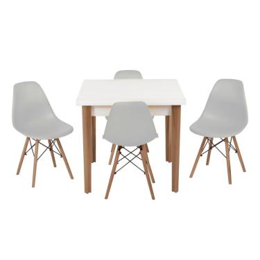Imagem de Conjunto Mesa de Jantar Luiza 80cm Branca com 4 Cadeiras Eames Eiffel - Cinza