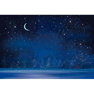 Imagem de Yeele – Banner de decoração de estúdio para decoração de festa de ano novo com flocos de neve e neve de 15 x 90 cm, cenário de fotografia estrelado de lua de céu estrelado, fundo de floresta de pinheiro, fundo de floresta de pinheiros, Feliz Natal