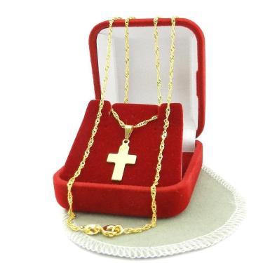 Imagem de Corrente Masculina 50Cm 1Mm + Cruz 18Mm Folheado Ouro Cr795