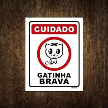 Imagem de Placa Decorativa - Cuidado Gatinha Brava Gata 27X35