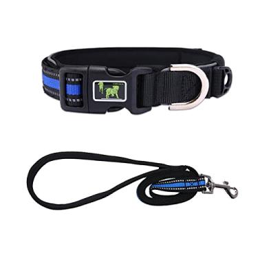 Imagem de Foern Conjunto de coleira e coleira para cachorro, conjunto de coleira refletiva com fivela de liberação rápida, coleira para cachorro ajustável para cães pequenos, médios, grandes, azul, GG