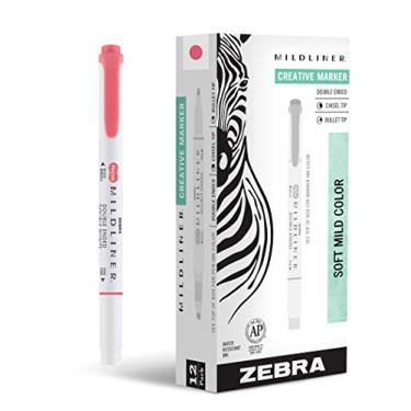 Imagem de Zebra Pen Conjunto de marcadores de texto de ponta dupla Mildliner, pontas largas e finas, ideal para realce da Bíblia, tinta vermelha suave sem derramamento, pacote com 12 (78130upc)