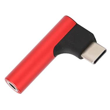 Imagem de Sanpyl Adaptador de áudio USB C para 3,5 mm, adaptador de conector de fone de ouvido de som HiFi de ângulo reto tipo C fêmea adaptador USB C para adaptador DAC auxiliar de 3,5 mm (vermelho)