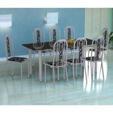Imagem de Conjunto De Mesa Cordoba Com 8 Cadeiras Granada Branco Prata E Preto F