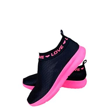Imagem de Tênis Meia Love Feminino Lindo Confortável Moda Barato Promoção (37, Preto/Pink)