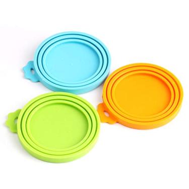 Imagem de Comtim Pet Food Can Cover Silicone Can Tampas para Cães e Gatos Comida (tamanho universal, um ajuste 3 tamanho padrão Food Cans), Multicolorido