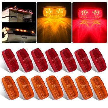 Imagem de 14 peças de luzes de LED Bullseye duplo 10 LED, 2 x 4 retângulo LED para reboque, luzes vermelhas/âmbar, montagem em superfície de 12 V, fluxo de ar, RV Camper, luzes de folga seladas (7 âmbar + 7 vermelhos)