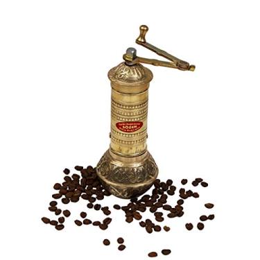 Imagem de Moedor de café feito à mão de 19,3 cm feito à mão de latão martelado moedor de café Sozen, moedor de café portátil de aço inoxidável cônico rebarbas, moedor de café turco com manivela portátil