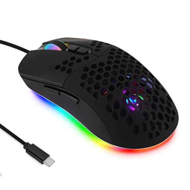 Imagem de Mouse USB C, mouse leve tipo C para jogos de até 7200 DPI, mouse com fio Honeycomb para MacBook Pro Chromebook Laptop PC e mais dispositivos USB tipo C (preto)